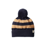 ALPINE POM POM BEANIE | Navy/Caramel Stripe-Web-front